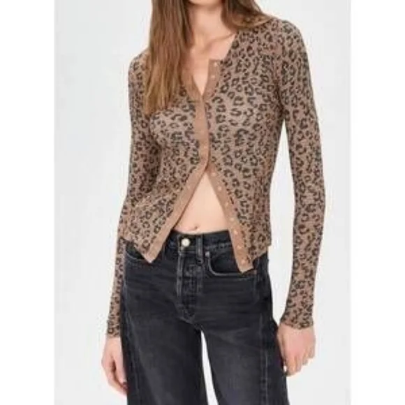 NEW FREE PEOPLE going places printed cardigan in Animal Print XL Stretch Snaps❣ - Picture 3 of 11